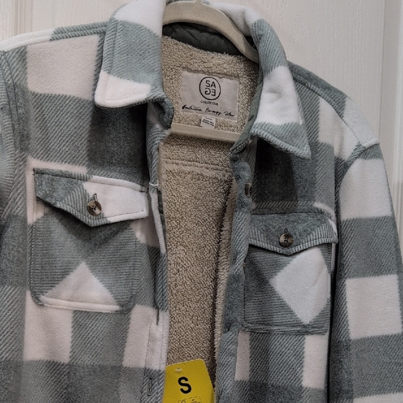Sean Collection Men's White and Gray Plaid Shirt Jacket - Picture 1 of 6